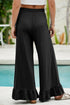 Pull On Elastic High Waist Drawstring Pocket Ruffle Hem Wide Leg Pants